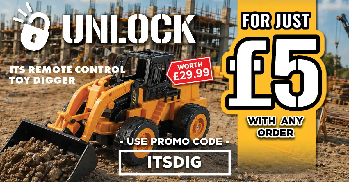 Promotional image for remote control toy digger priced at £5.