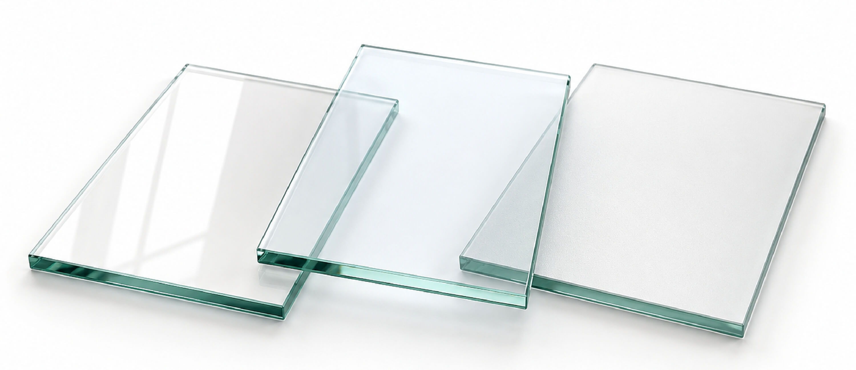Three sheets of glass with smooth edges arranged together.