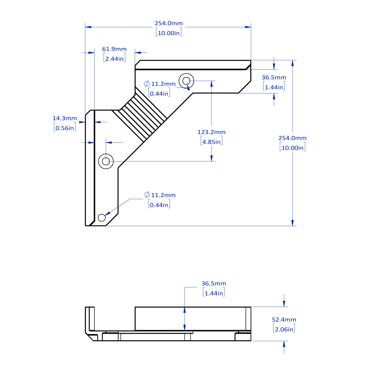 Technical drawing of a mechanical part with dimensions.