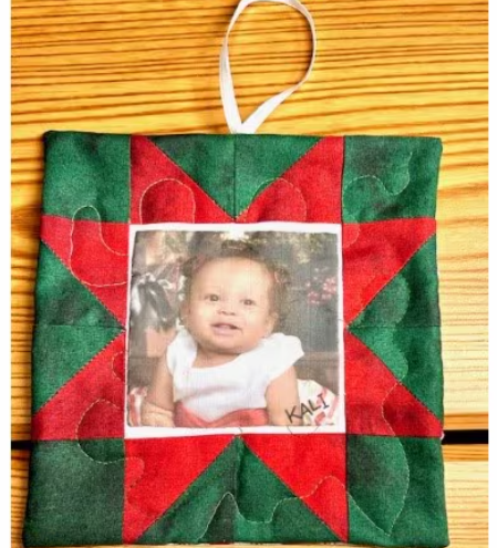 Finished Quilted Christmas Patchwork Block Ornament with Photo