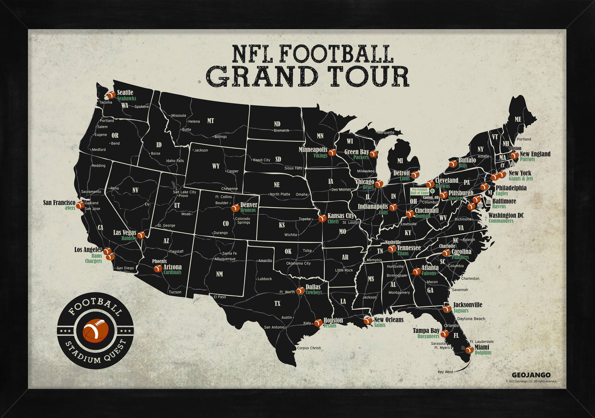 NFL teams map