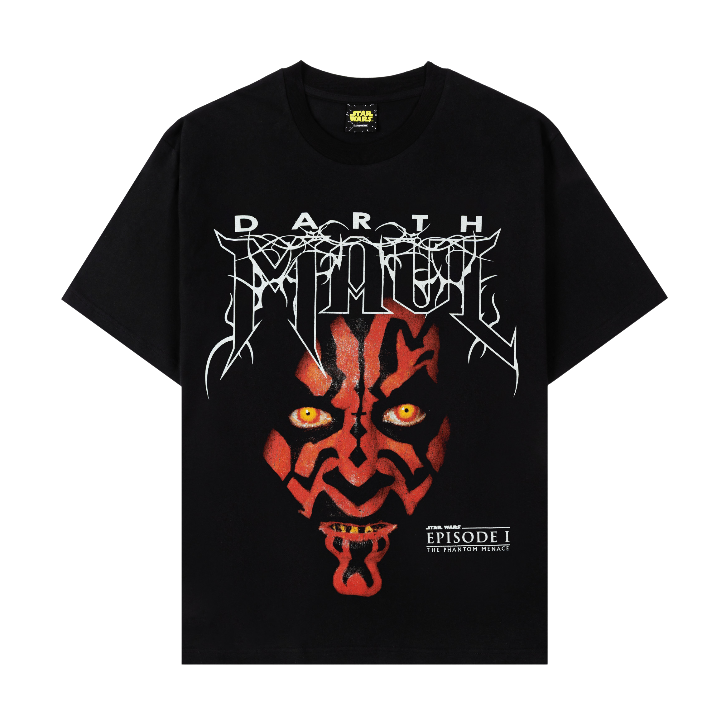 Black t-shirt featuring Darth Maul graphic with red and yellow accents.