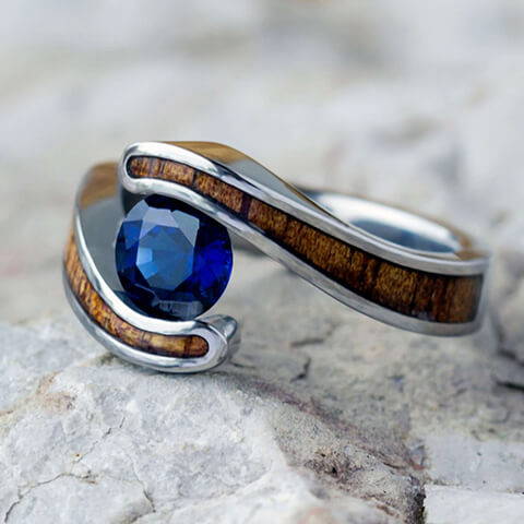 Wood and Sapphire Engagement Ring