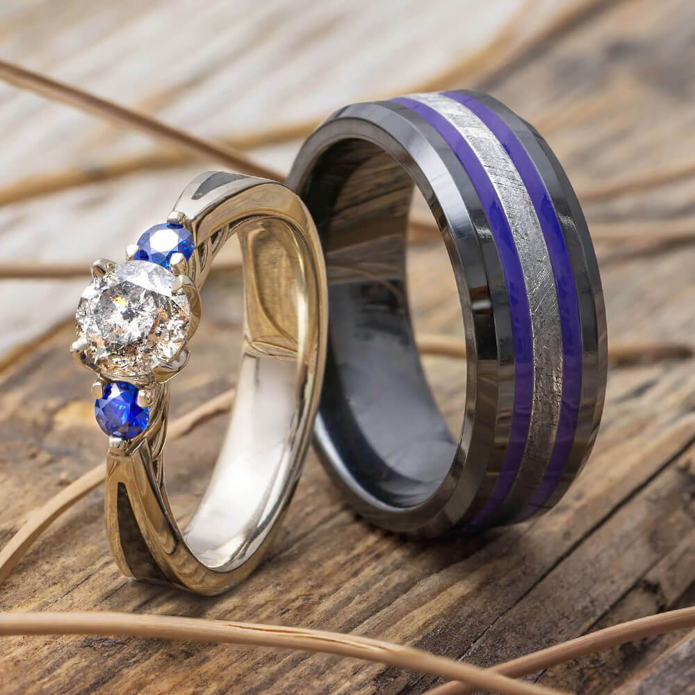 Purple Engagement Ring and Wedding Band Set
