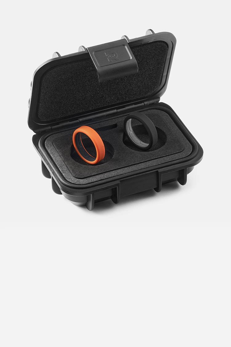 Basecamp Orange 6MM Silicon Ring inside a custom case