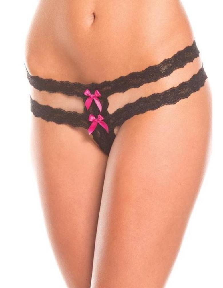 Be Wicked BW1596 Open Gusset Double Strap Lace Thong