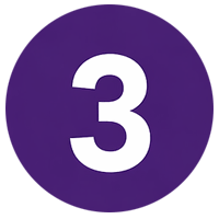Circular purple icon with the number three in white.