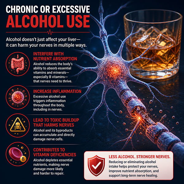 Infographic about effects of chronic alcohol use on the nervous system.