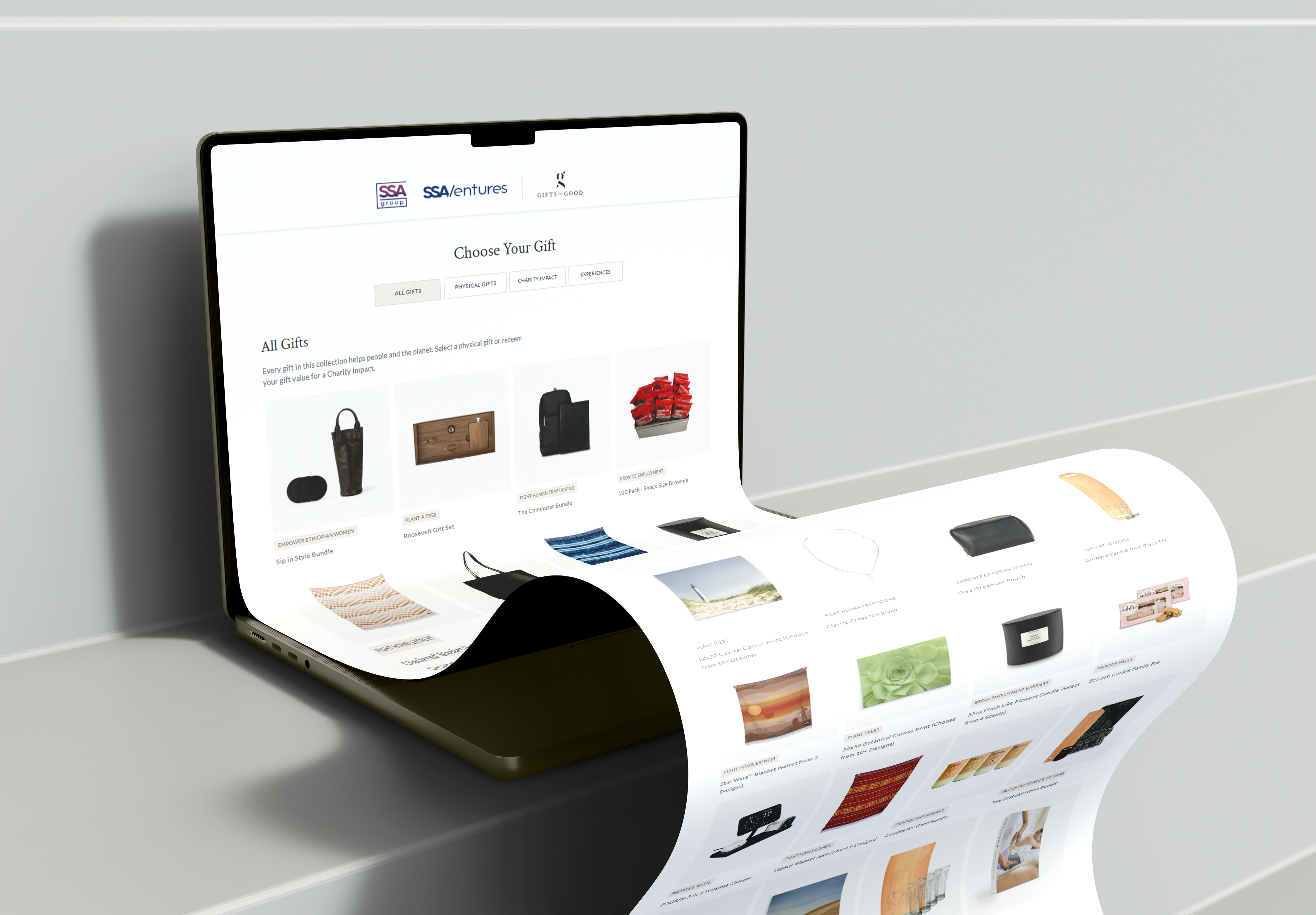 A laptop displaying SSA Group's corporate gifts.