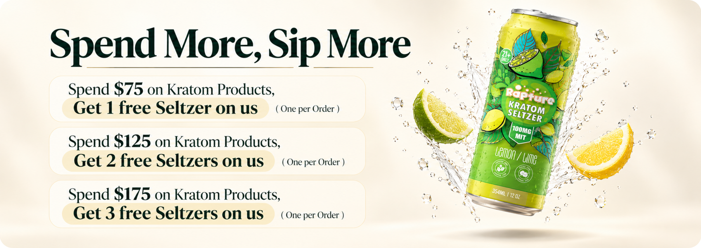 Promotional banner for beverage discounts with a can and lemon slices.