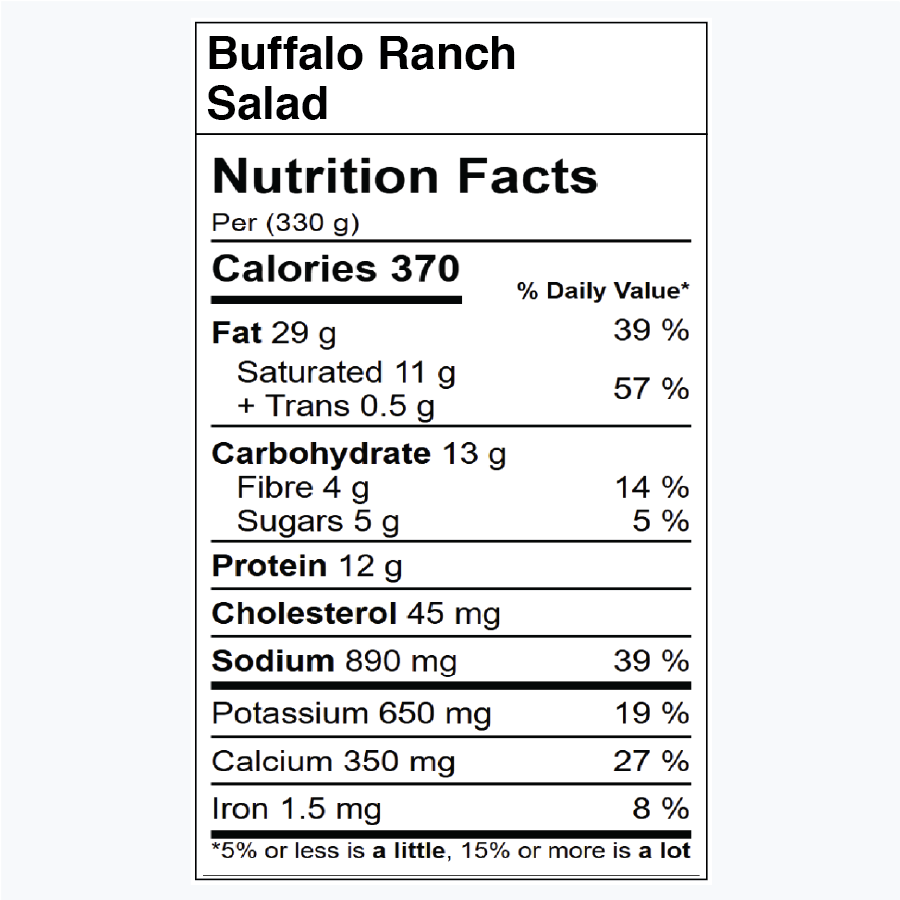Buffalo Ranch Salad nutrition facts with calories and nutrient breakdown.