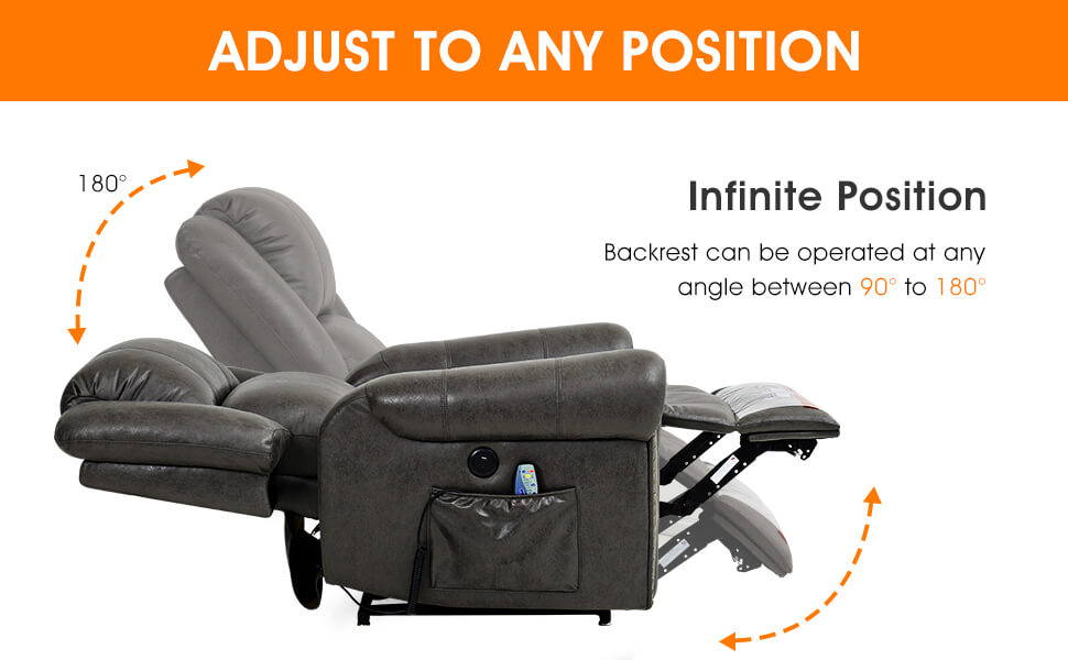 Asjmreye Infinite Position Lift Liegestuhl mit Niete, Massage und Heizung, Antrieb durch Doppelmotor, Stoff