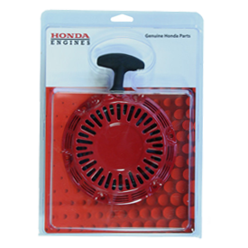 Honda engine pull starter in packaging. Red color with black handle.