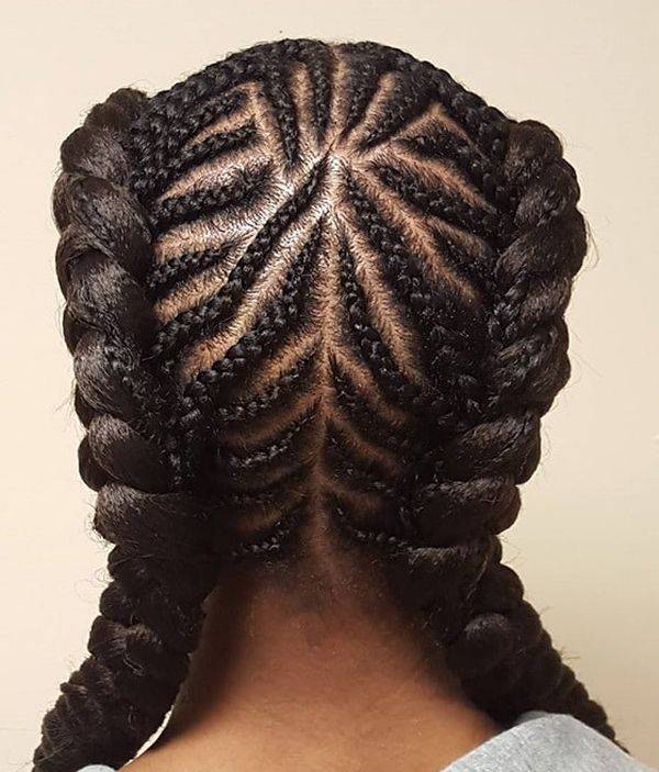 Two cornrow braids