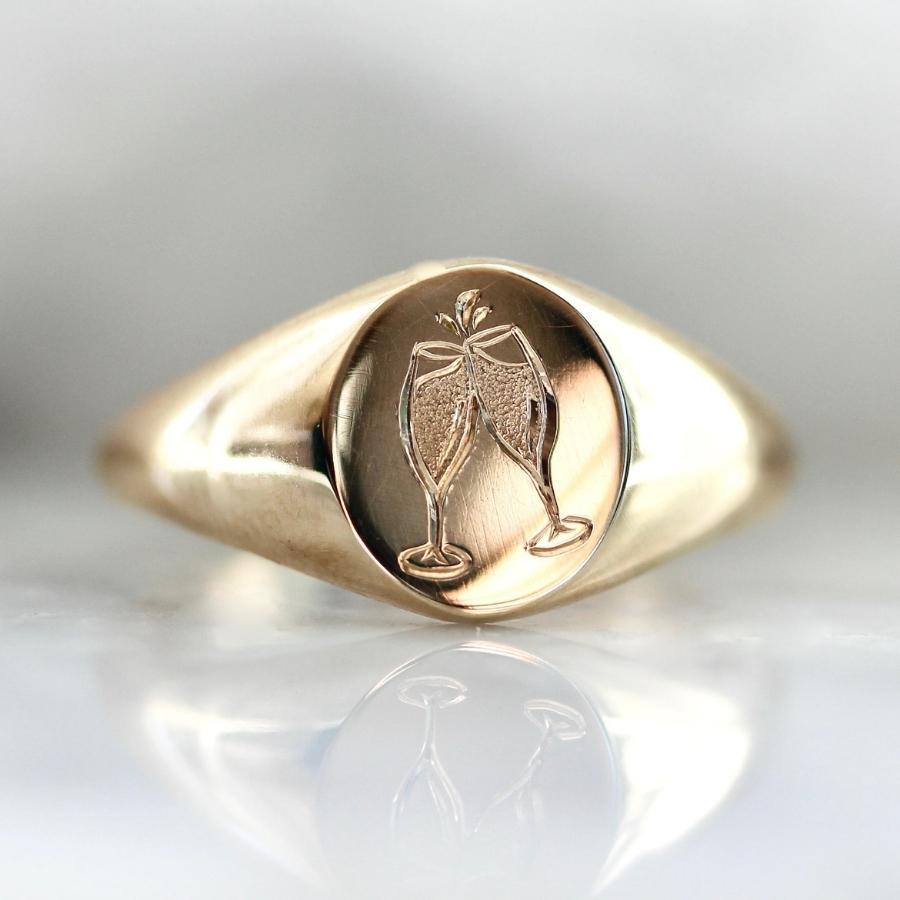 Champagne glassed hand-engraved signet ring