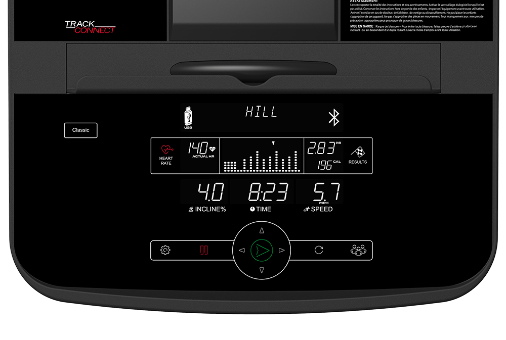 Track Connect Console workout zone, treadmill controls and data feedback