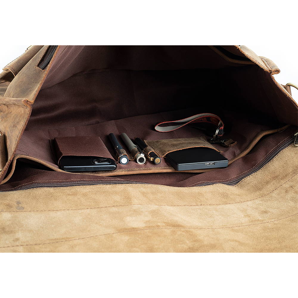 Men's Buffalo Leather Laptop Messenger Bag for 17 Inch Laptops