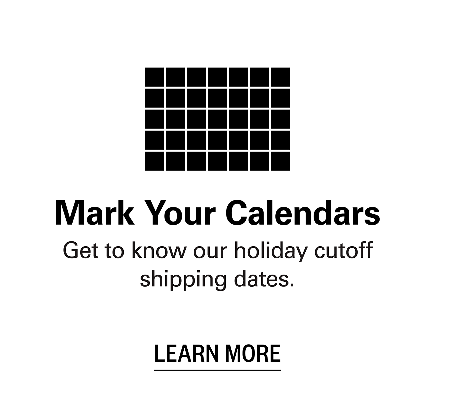 holiday shipping schedule