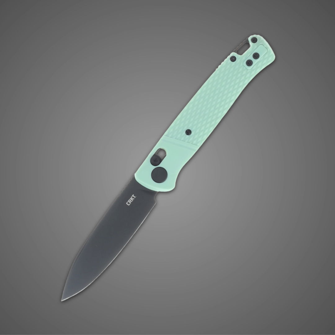 A mint green folding knife with a stainless steel blade.