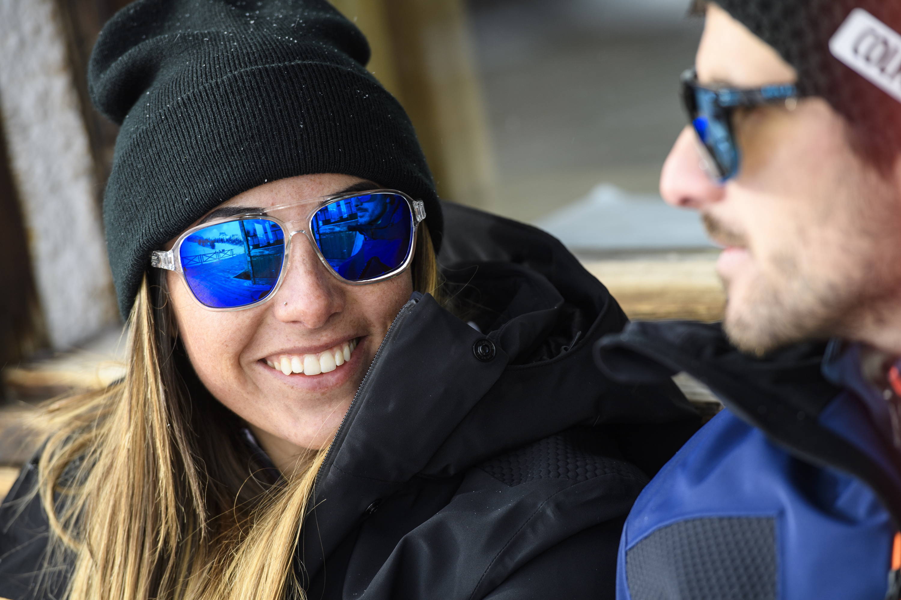 Woman wearing Rudy Project Croze sunglasses in winter setting