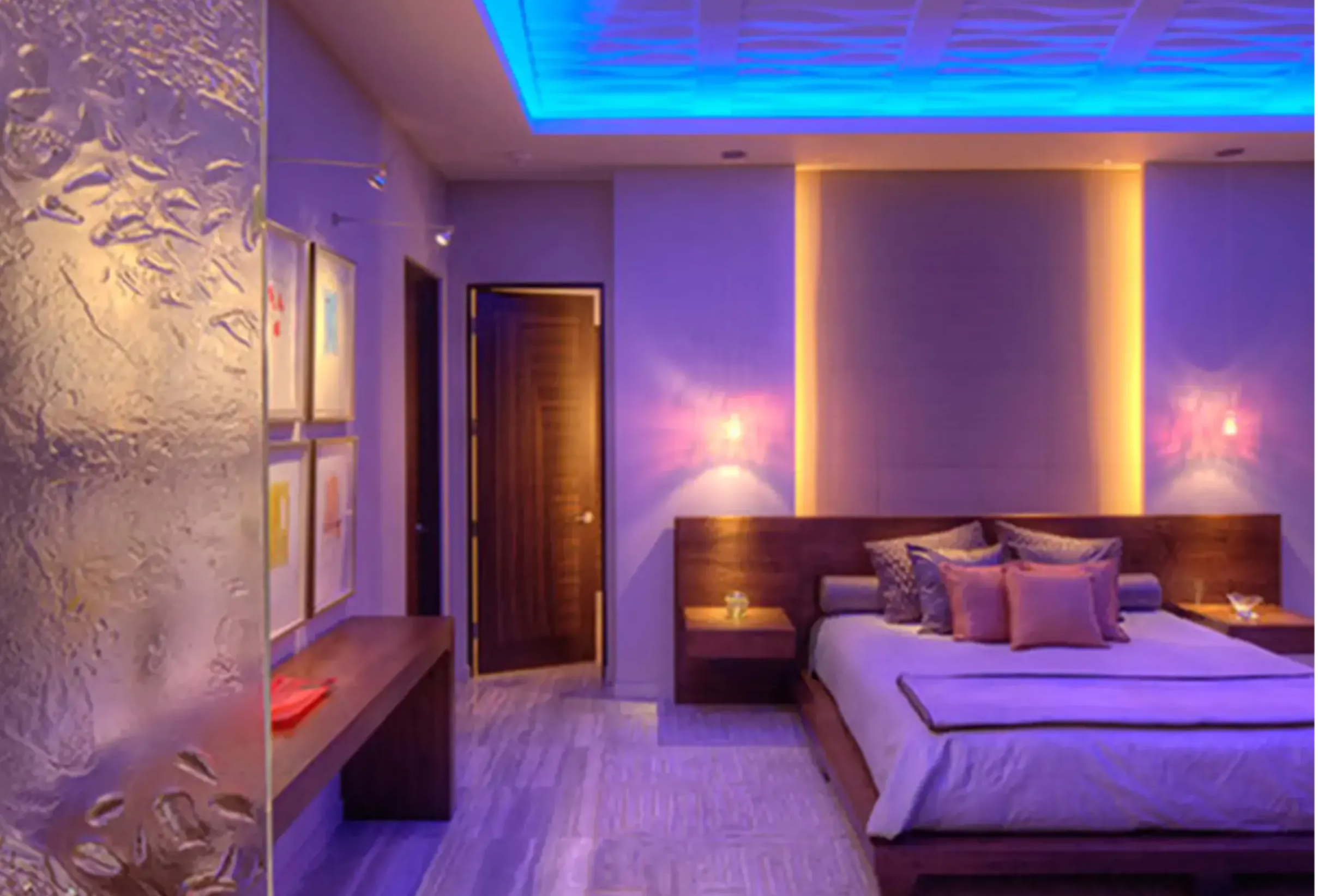 Bedroom backlit wall panels with LED strip lights