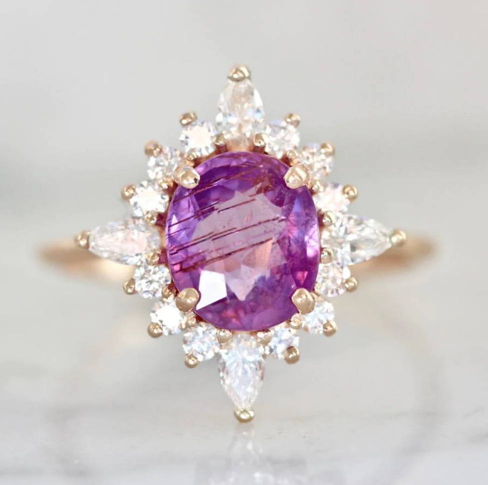 pink sapphire ring with diamond halo