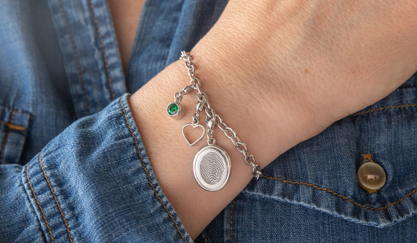 sterling silver fingerprint charm bracelet