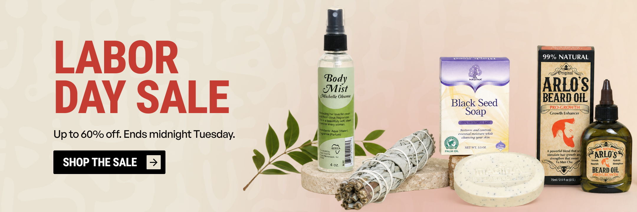 Labor Day sale with various wellness products displayed.