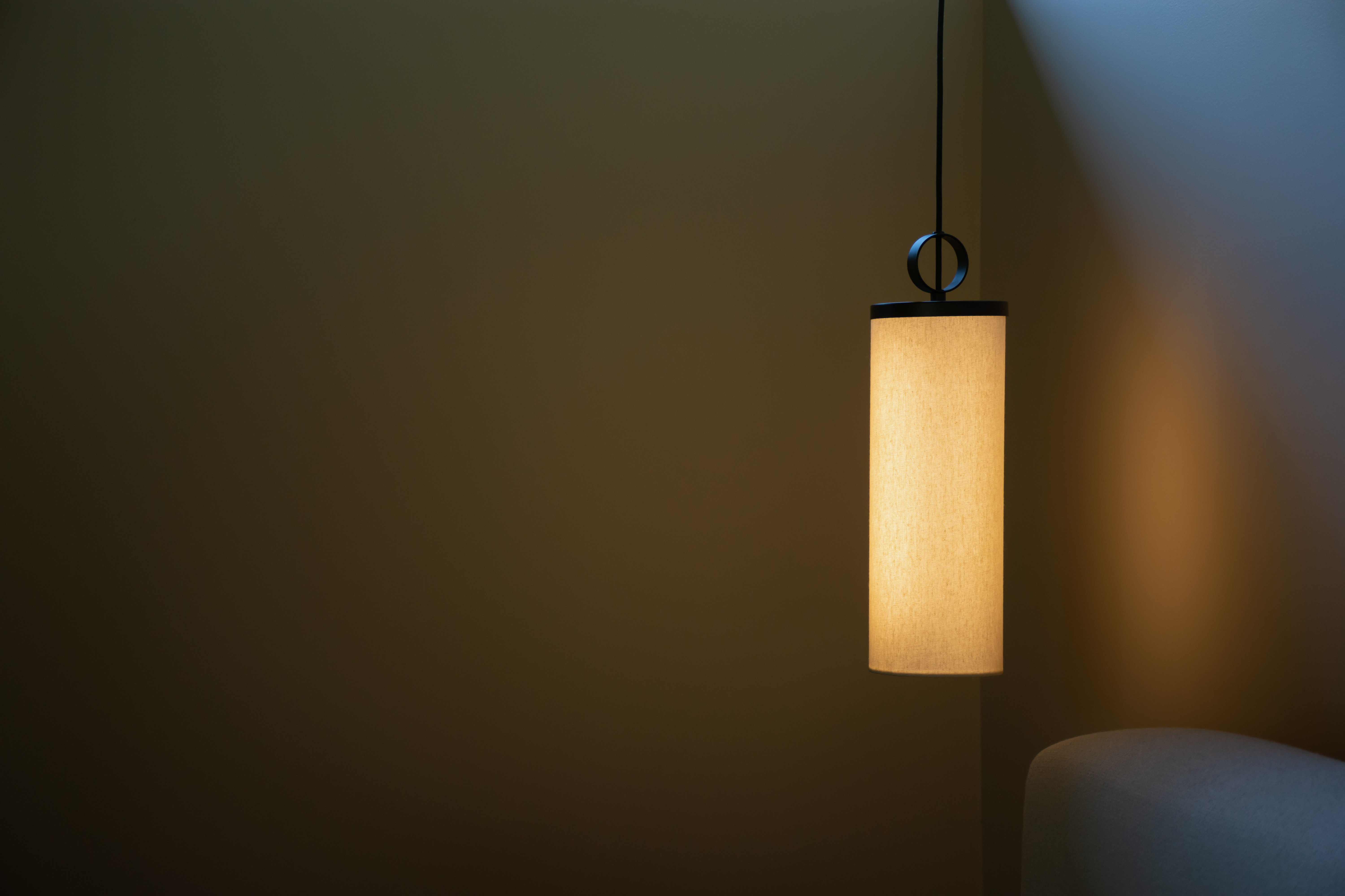 Contemporary Linen Cylindrical Pendant Light