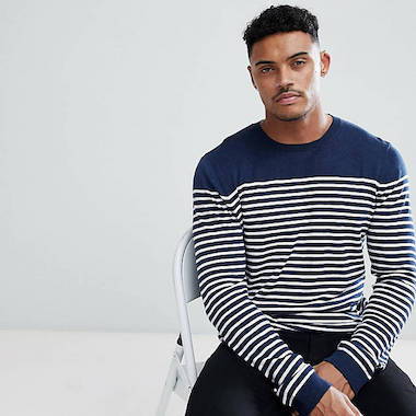 blue striped crewneck sweater for casual wear