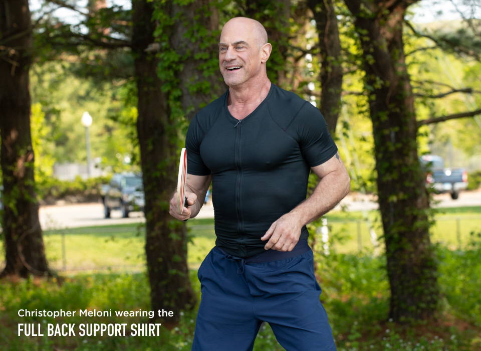 Christopher Meloni wearing the Full Back Support Shirt
