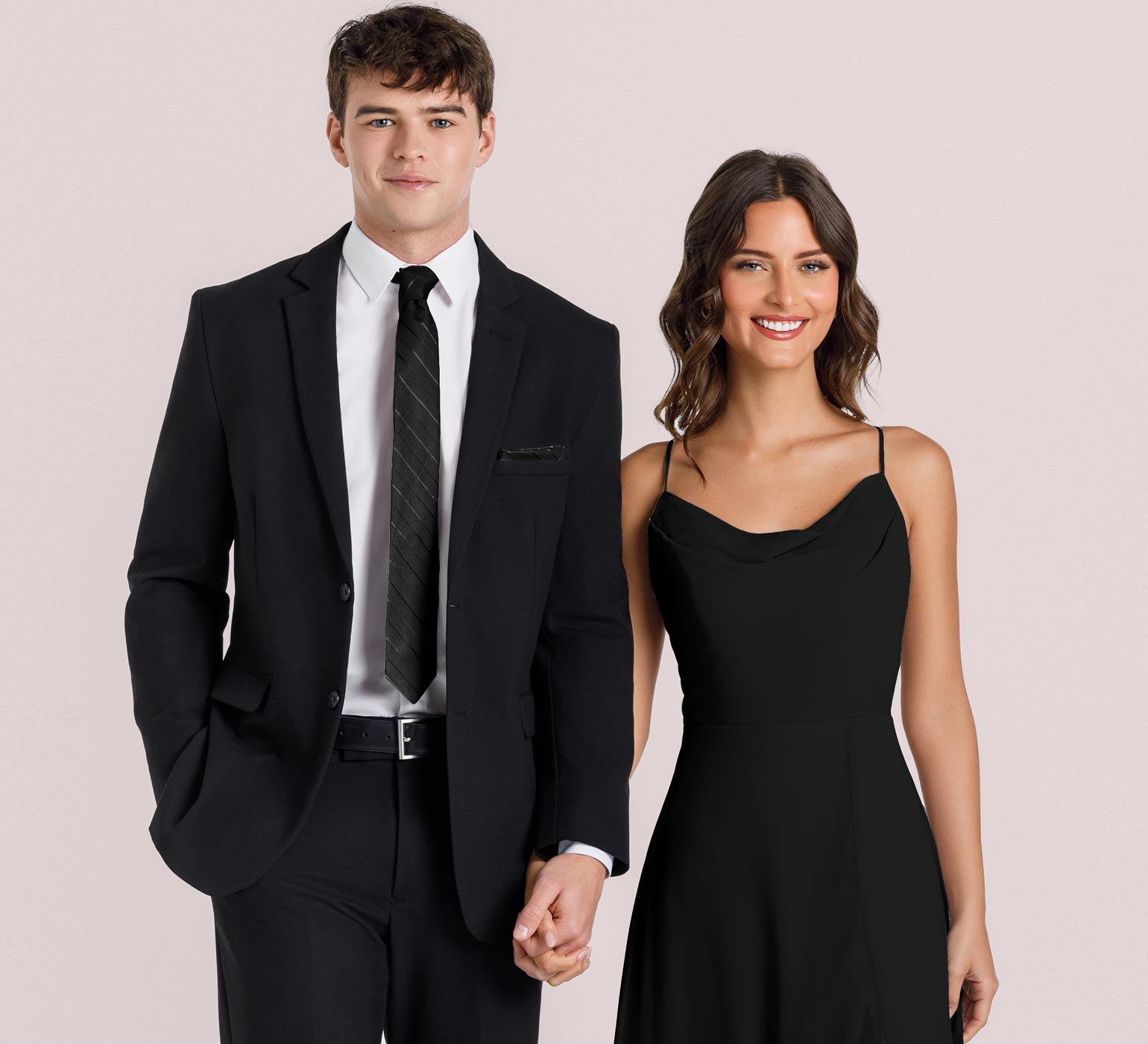 Black Suit with Black Bridesmaid Dress