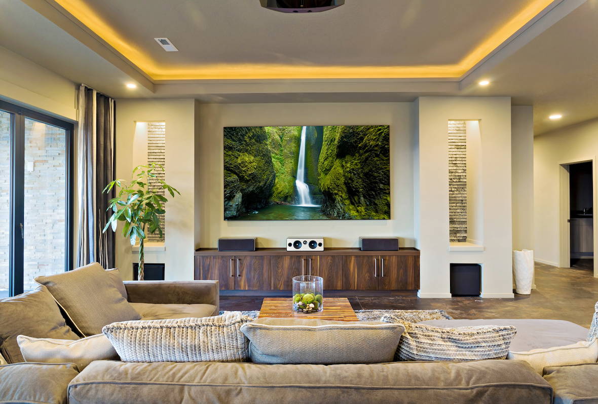 Living room cove lighting example with LED strip lights