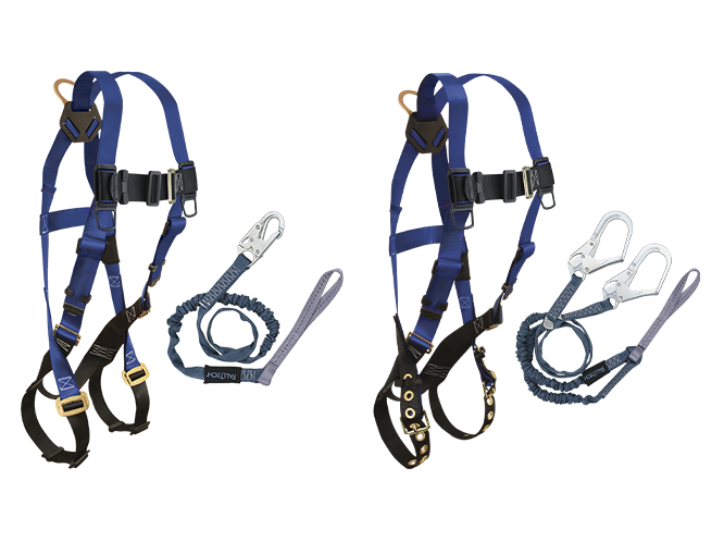 Industrial Fall Protection Safety Harness Kit with Double Leg 10-Feet Shock Absorber Stretchable Lanyard and Hook Personal Fall Arrest System 