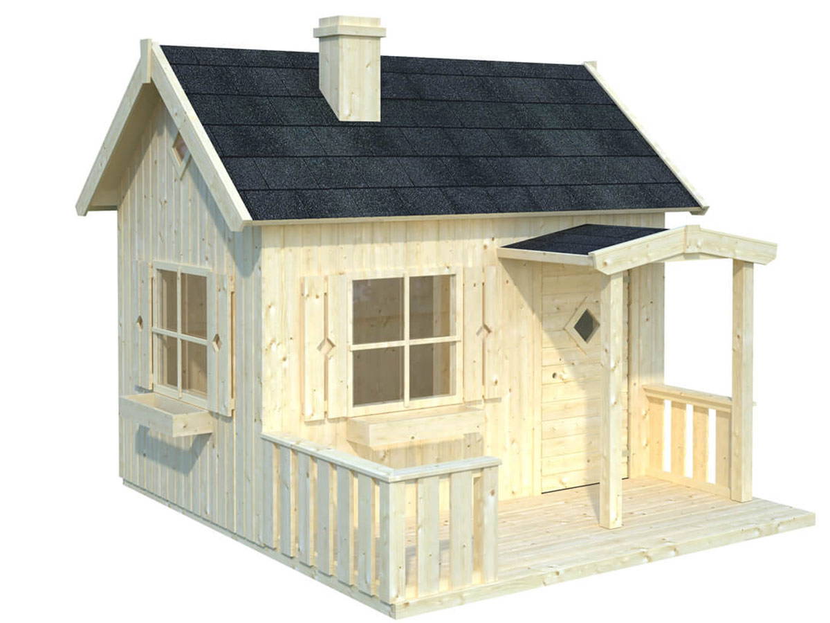Wooden DIY Playhouse Kit with wooden porch and flower boxes by WholeWoodPlayhouses