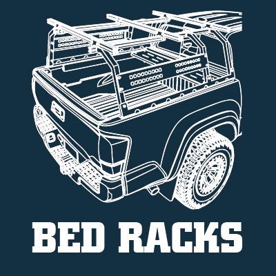 Illustration of a truck with bed racks and the text 