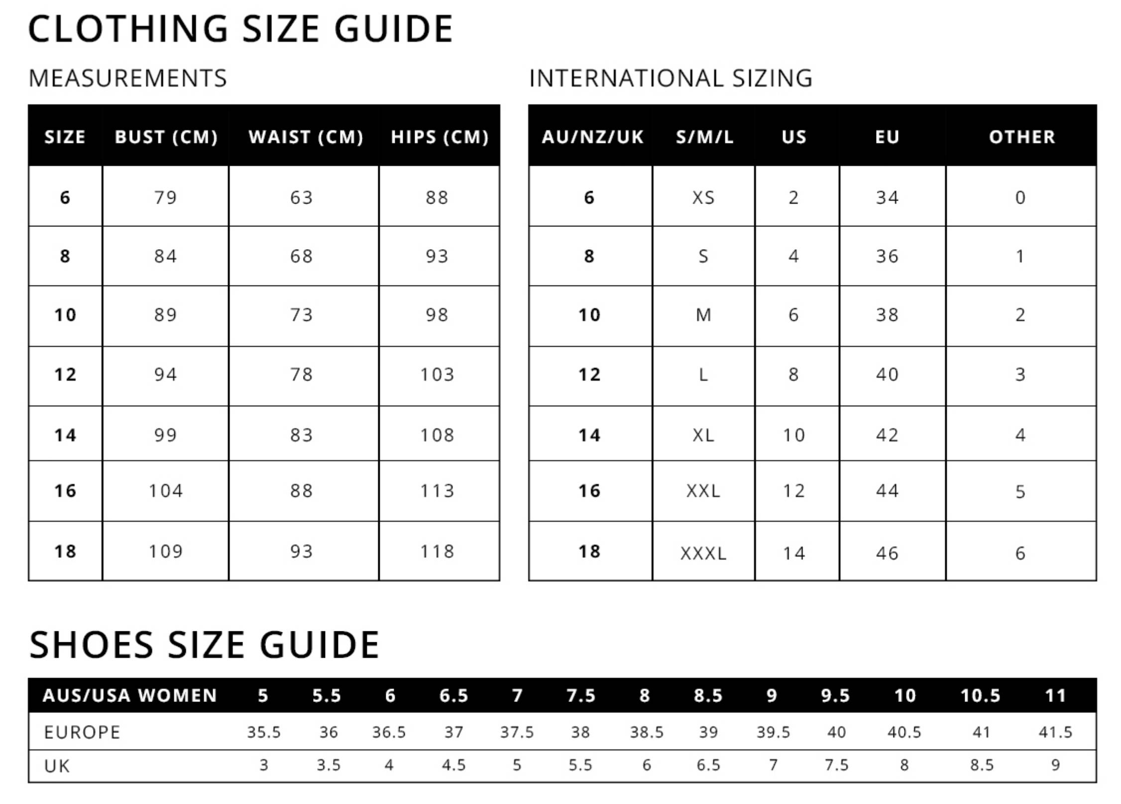 Sizing Guide | Women's Clothes Online | White Fox Boutique