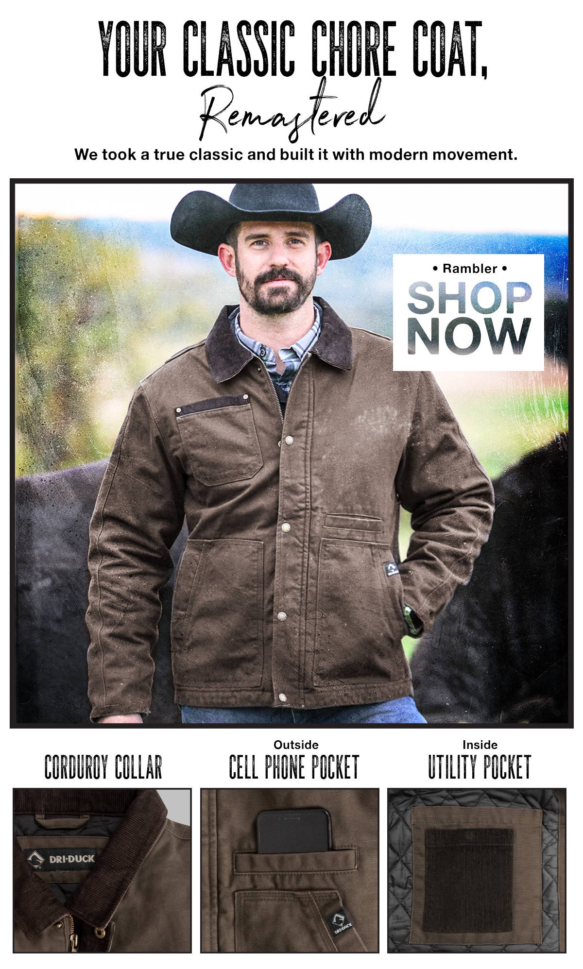 Email featuring a DRI DUCK canvas chore coat