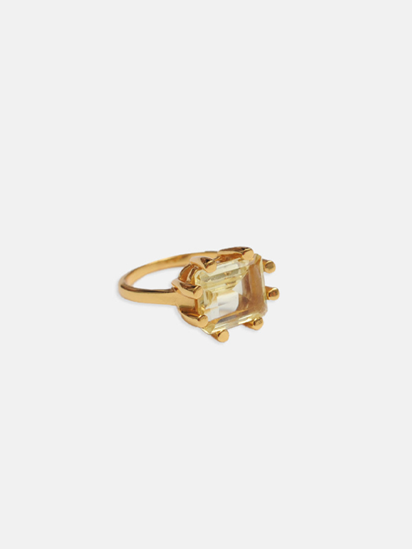 A product image of a gold Shyla Square Claw Ring.