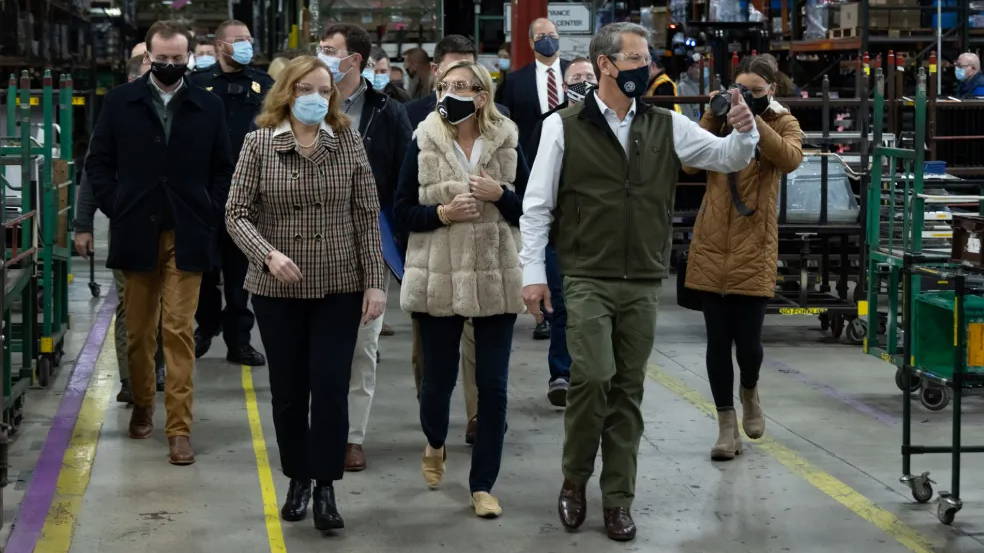 group walking wearing mask