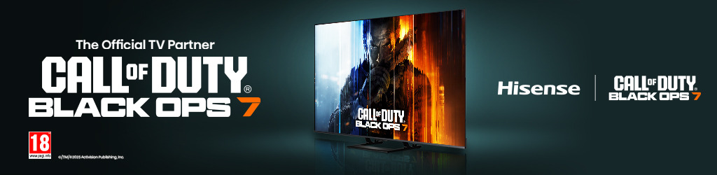 Hisense TV displaying Call of Duty: Black Ops 7 promotional image.