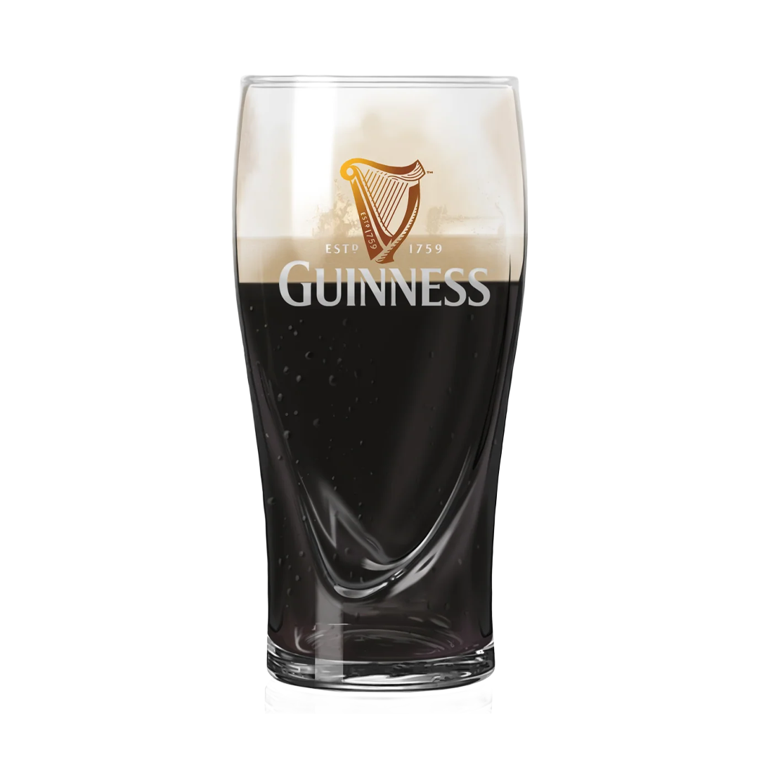 A glass of Guinness beer with a creamy head.
