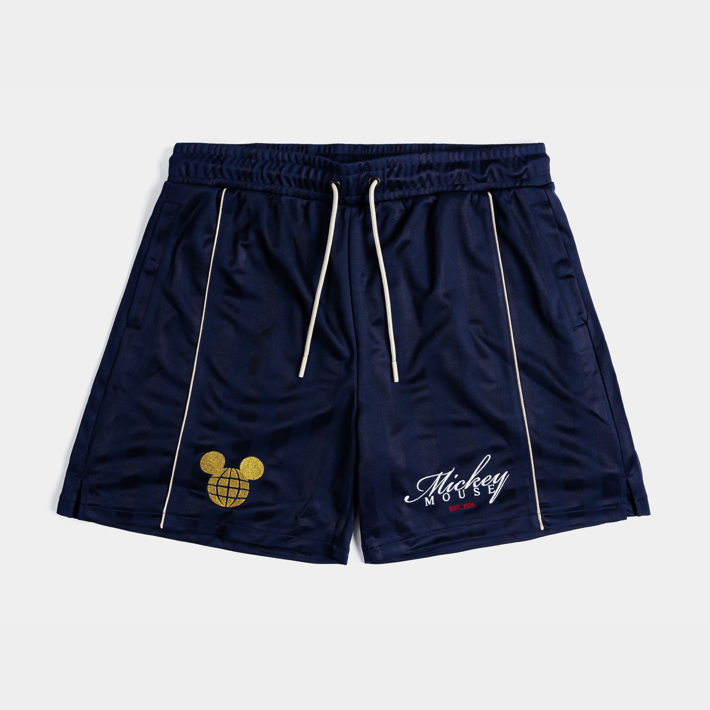 Navy shorts with Mickey Mouse logo and 