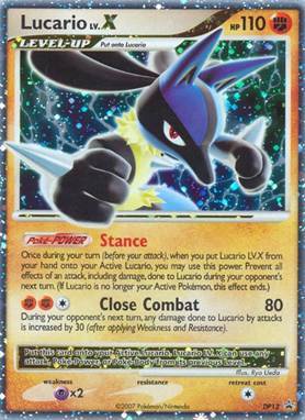 pokemon tcg sets in order - Lucario Pokémon card with abilities Stance and Close Combat.