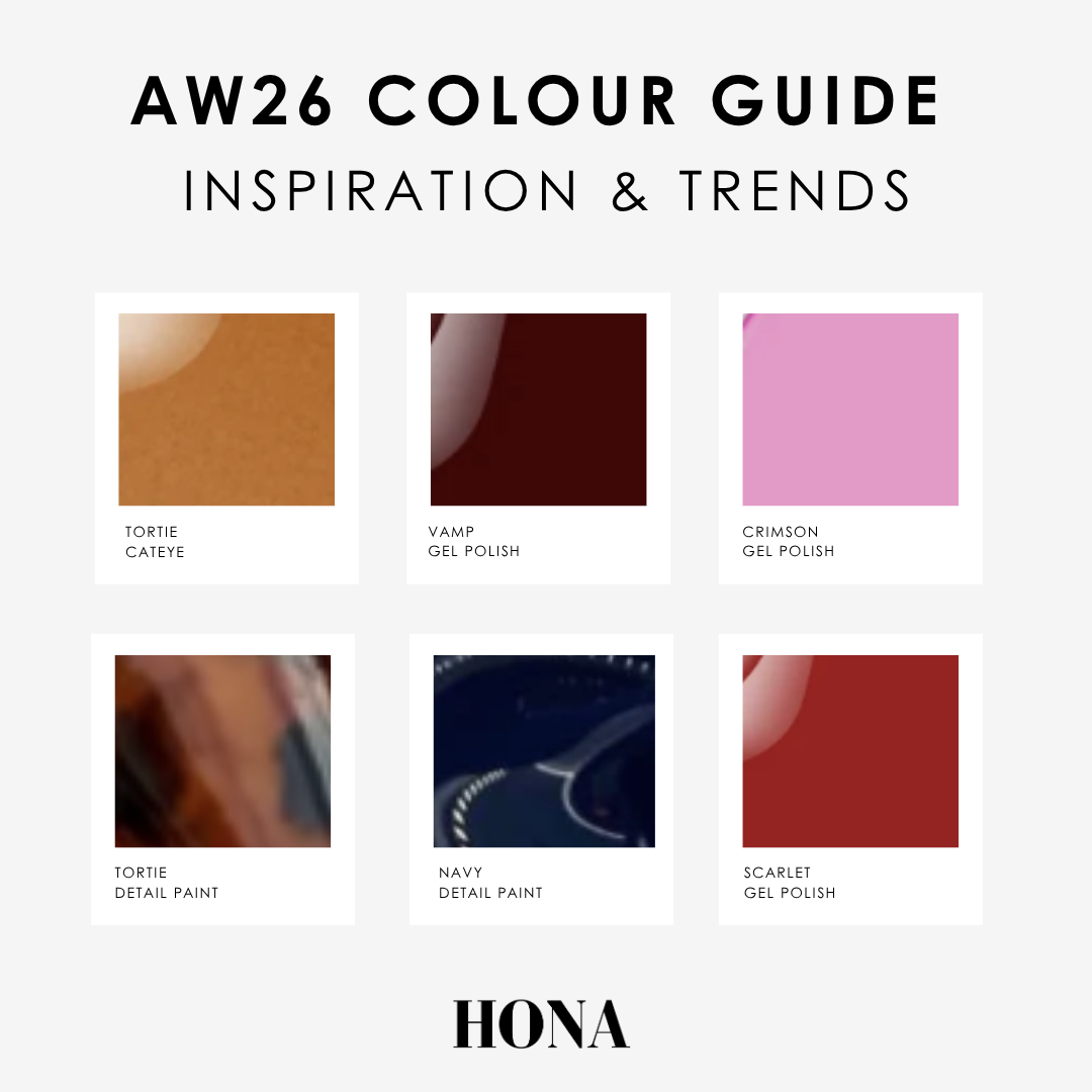Color guide featuring six color swatches with names and inspirations.