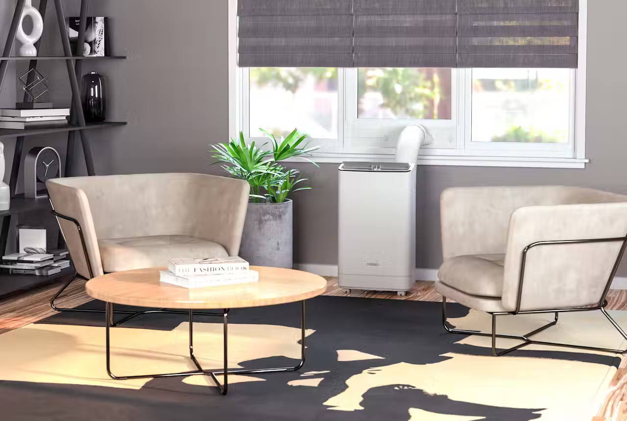 Haier portable air conditioner in a living room.
