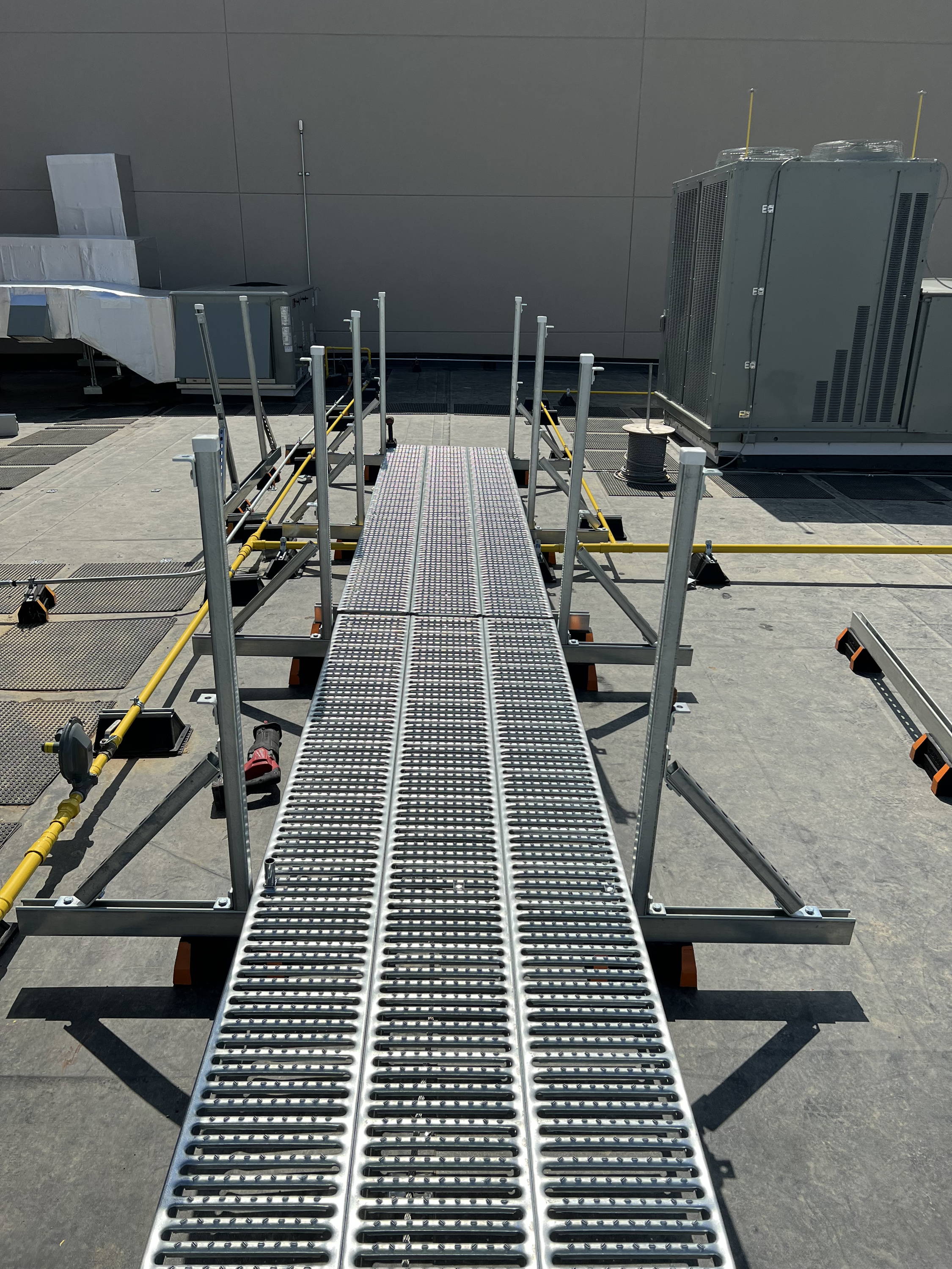 unistrut roofwalk under construction with prefabricated components