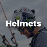 Person wearing a helmet with the word 