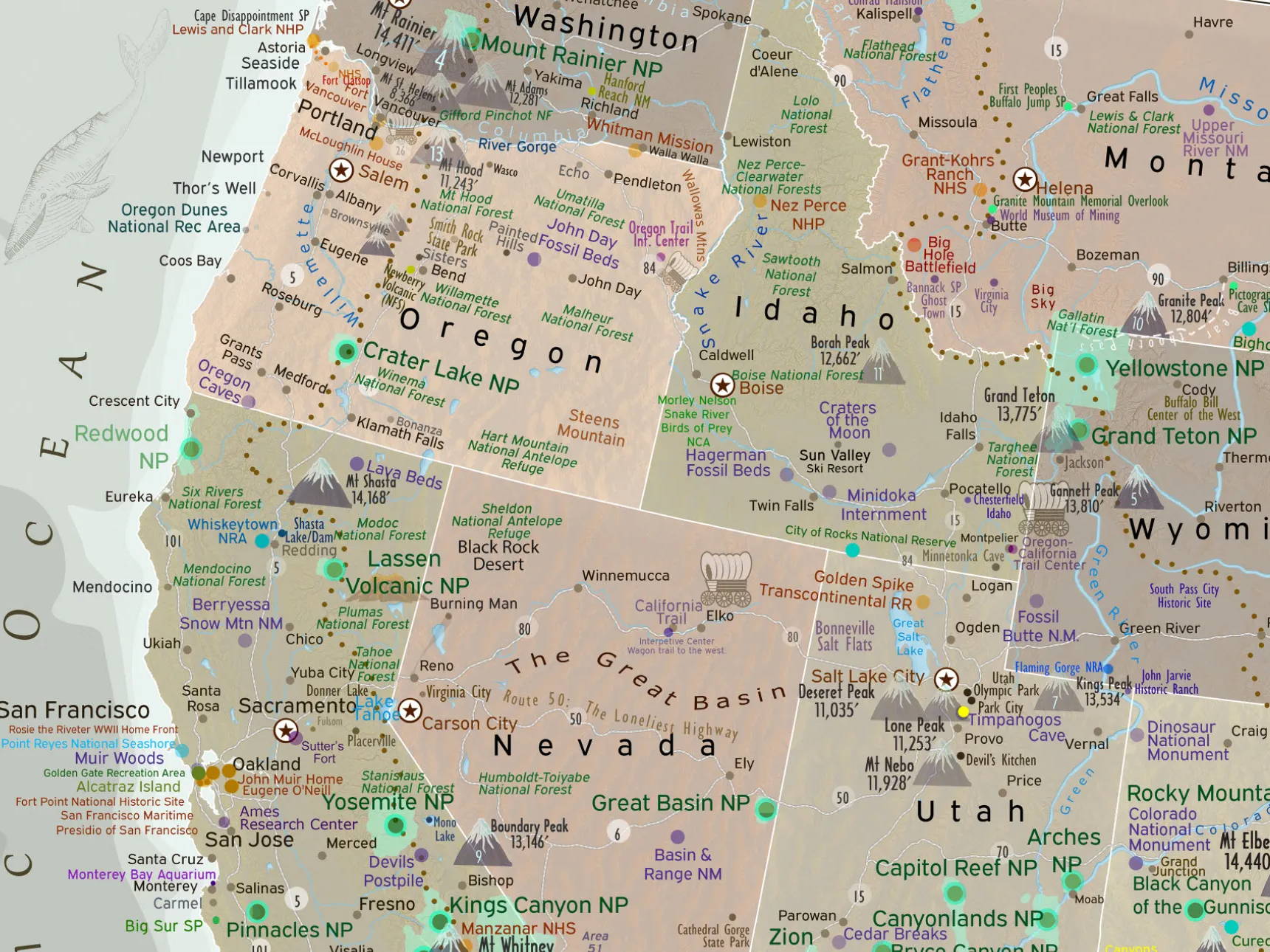 detailed west coast map