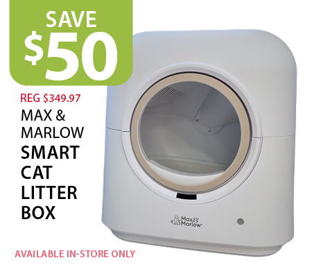 $50 off Max & Marlow Smart Cat Litter Box (reg $349.97). Available in-store only.